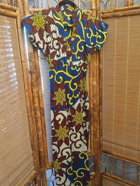 Blue & Yellow Floral Waxprint Dress